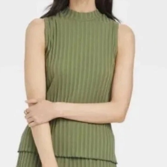 a new day Tops - Women’s A New Day Sleeveless Ribbed Mock Neck Tank Top Green | Size M